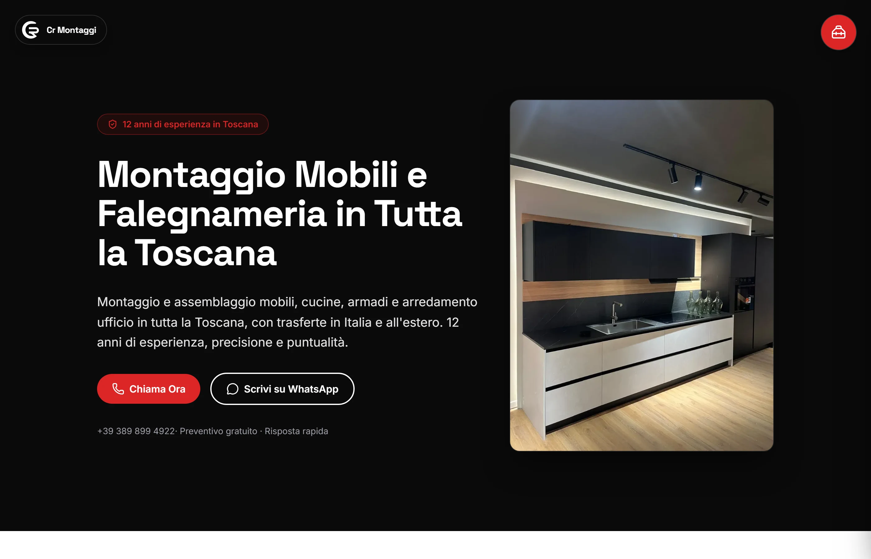 Schermata della homepage di Cr Montaggi