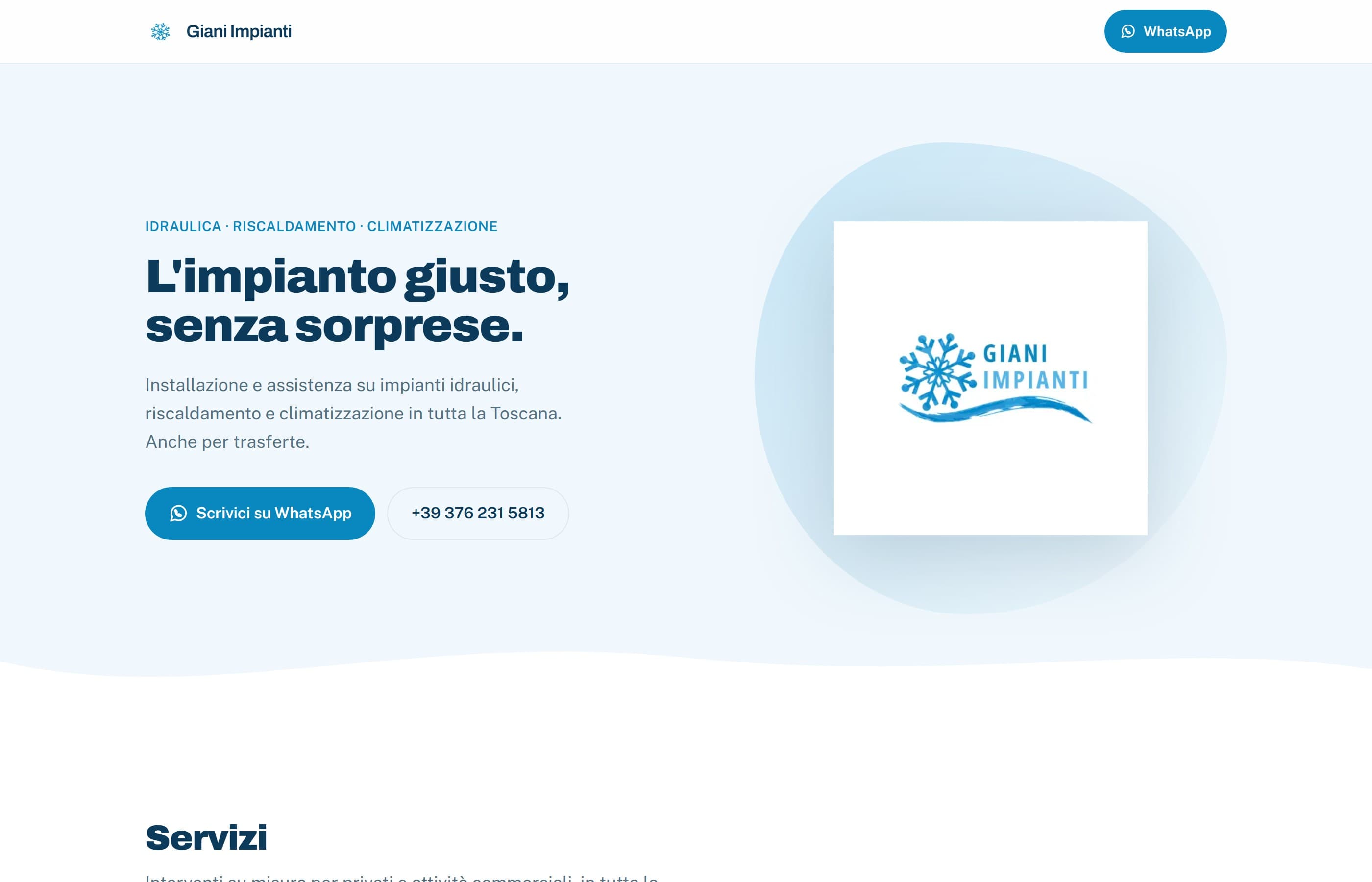 Schermata della homepage di Giani Impianti
