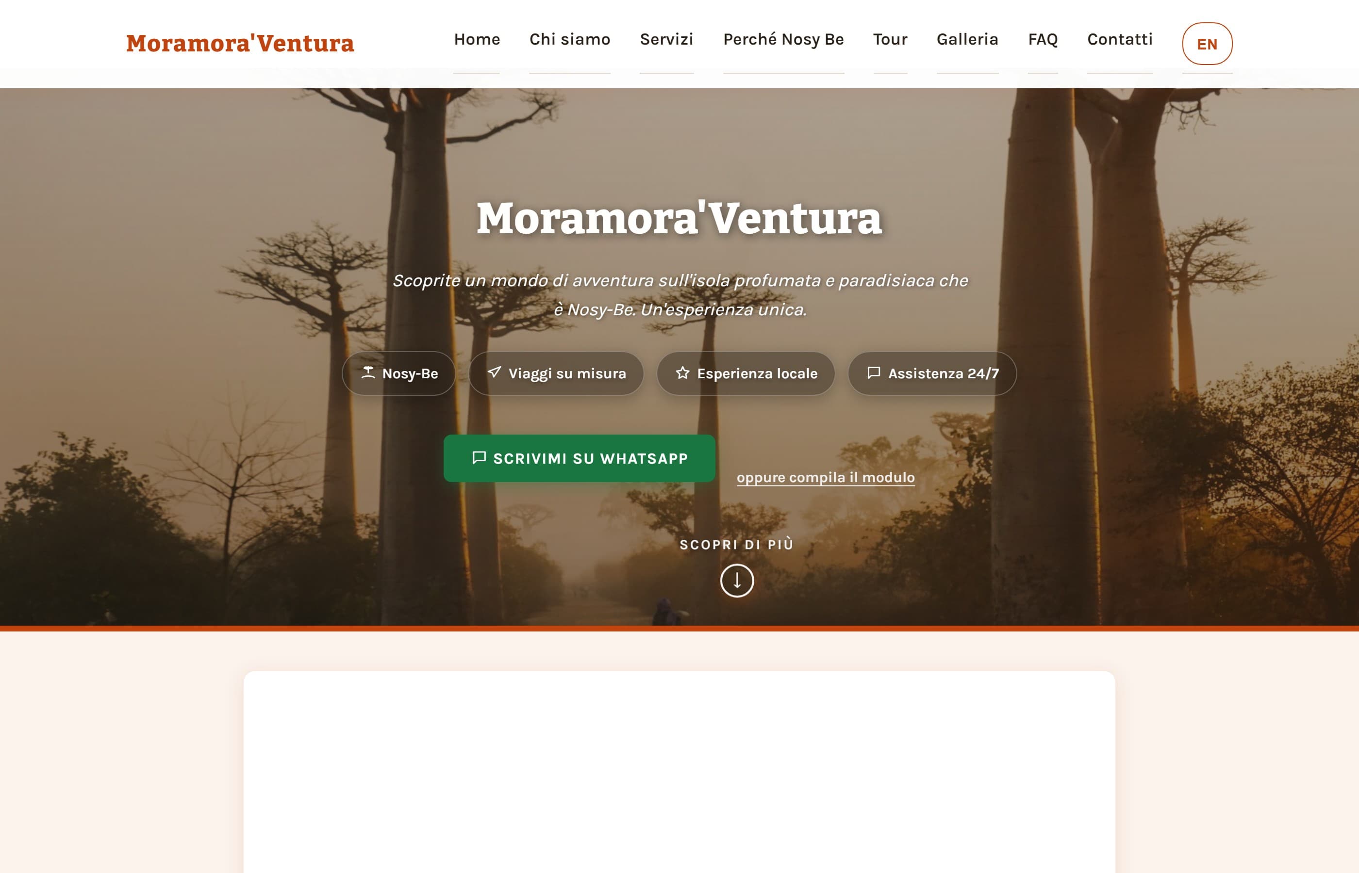 Schermata della homepage di Moramora Ventura